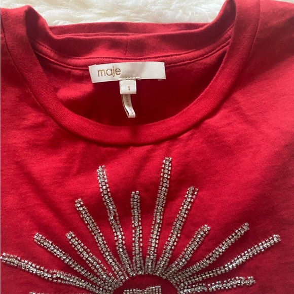 Maje tella rhinestone tee shirt size 1 red and silver bedazzled sequin tshirt - Picture 4 of 4